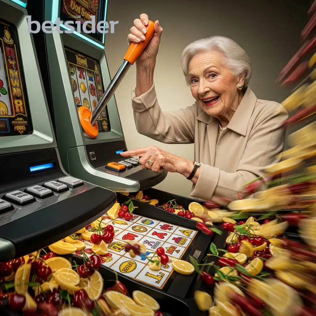 Woman excited about winning on a slot machine